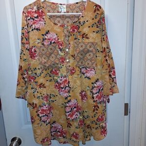 fig and flower Mustard Yellow Floral Tunic Blouse